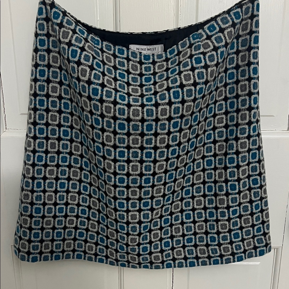 Nine West Geometric Blue and Gray Mini Skirt